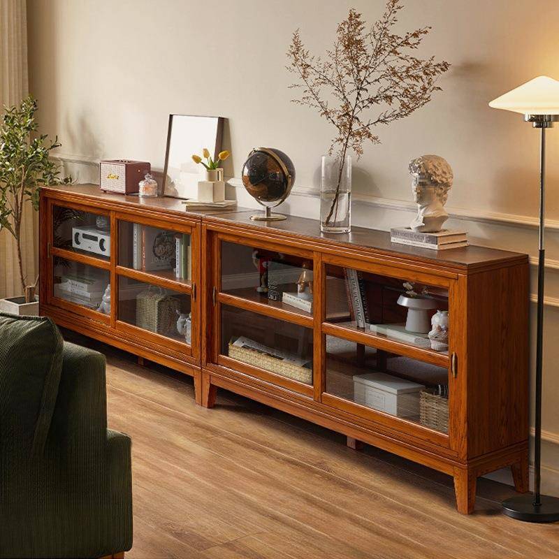 家日用式矮矮柜储物柜体美LKW式带玻璃一推拉门实木新品书柜落地