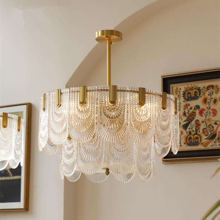626法轻式奢风水晶玻璃吊灯现室代简约奶油客厅餐厅卧复古全铜灯