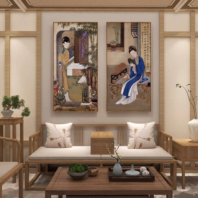 雍正十二美人仕女图古风人物挂画新中式客厅玄关装饰画民宿茶室画图片