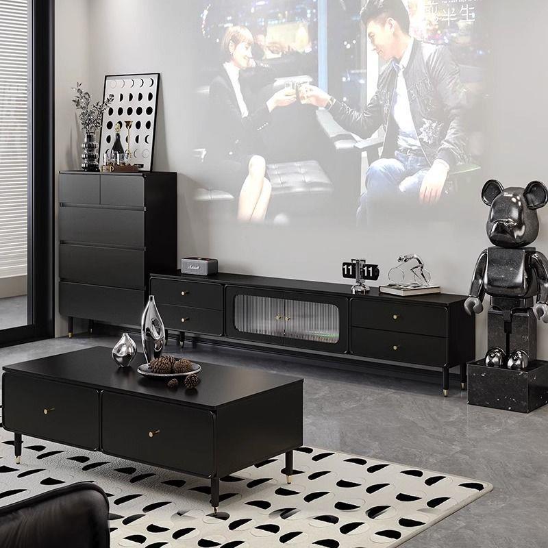 电现视柜边色茶几组LKW合套装简约代小户型网红客厅黑落地柜电视