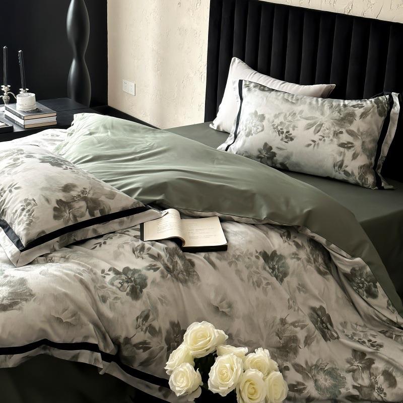 A类田园00S高支1全棉四件套长绒棉风贡缎丝滑绸缎纯棉床单床PZ164