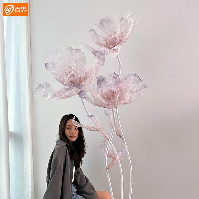 新款仿真花丝网花典开业庆落地路引XAJ红橱真窗高档美陈结婚背景