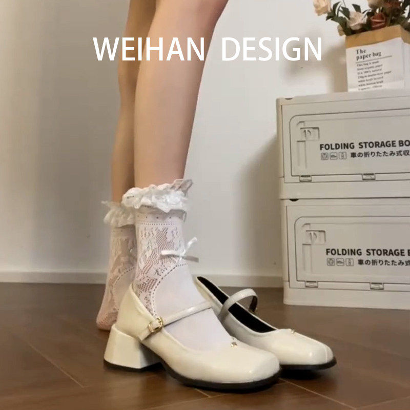 羊皮版！法式粗跟玛丽珍鞋女百搭高跟鞋方头一字带配裙子浅口单鞋