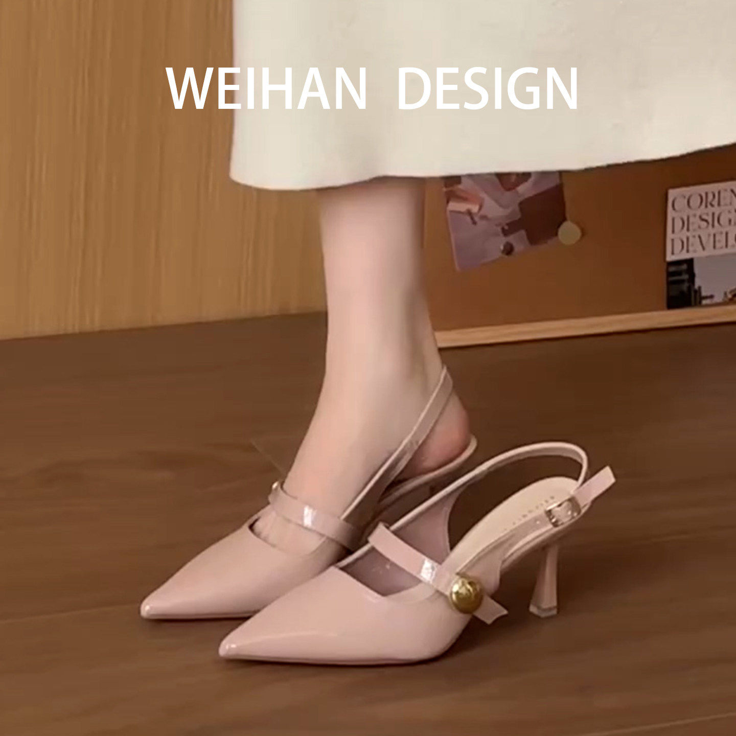 羊皮版！轻奢猫跟气质凉鞋浅口女一字带细跟百搭宴会后空高跟鞋