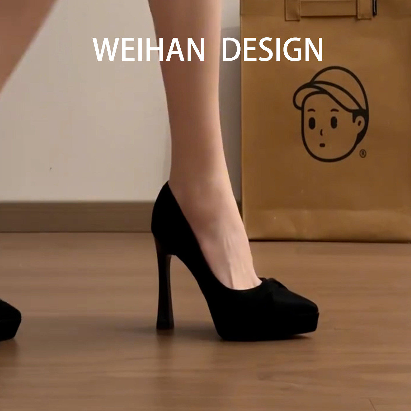 羊皮版！黑色绒面防水台高跟鞋女细跟稳固气质百搭职业单鞋不累脚