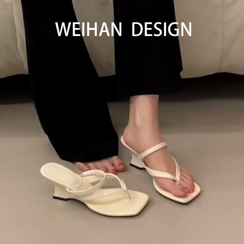 羊皮版!韩系简约夹趾楔