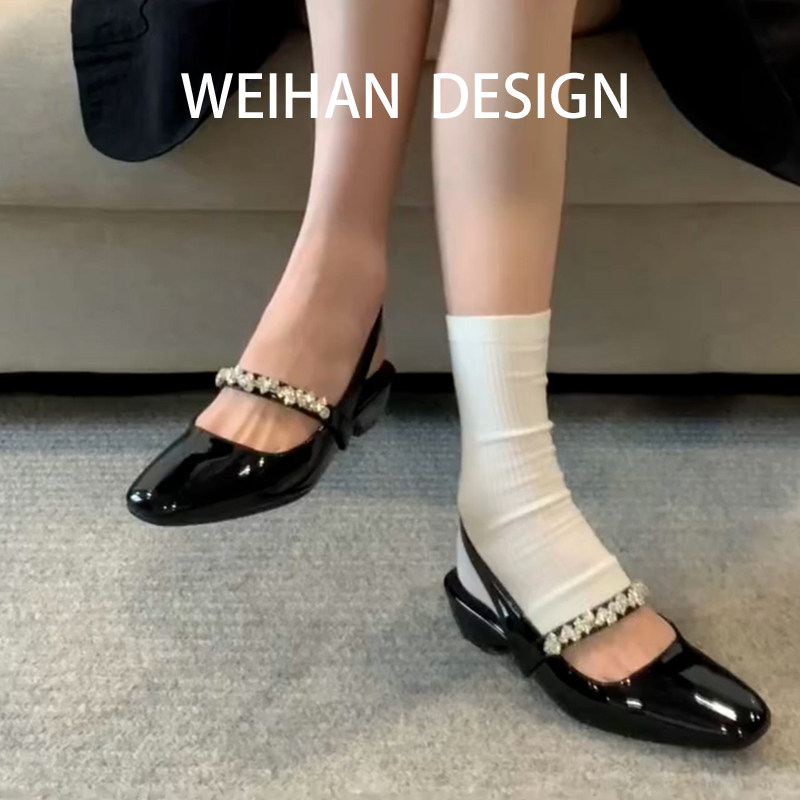 羊皮版!黑色漆皮水钻一