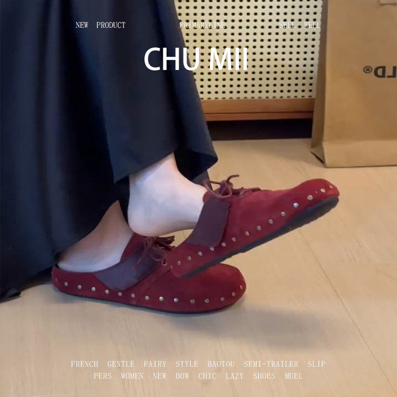 羊皮版~复古真皮厚底勃肯鞋女红色绒面软底包头单鞋百搭半拖鞋
