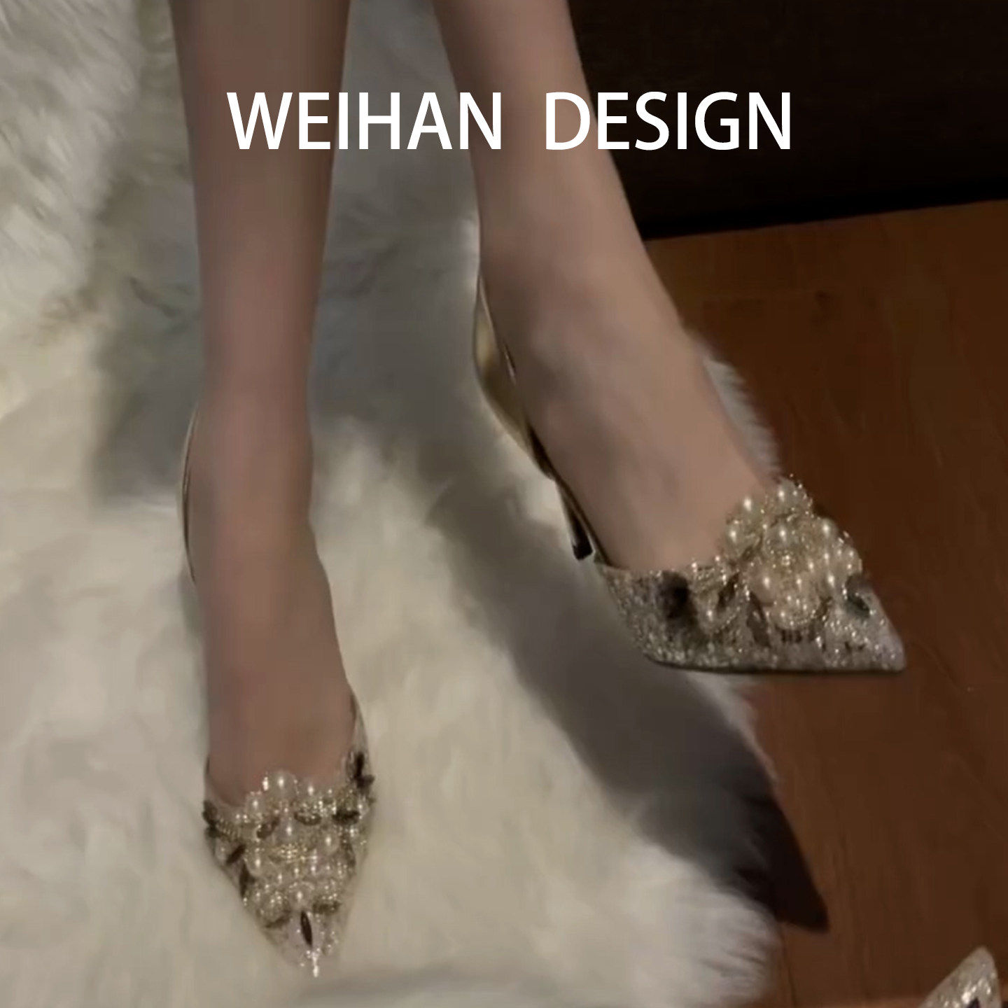 羊皮版！名媛风尖头绝美高跟鞋女法式珍珠包头凉鞋配礼服细跟单鞋