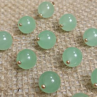 【六颗】10mm天然玉石浅青色圆珠纽扣新中式国风旗袍马甲毛衣扣