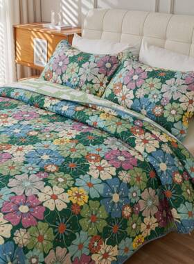 精选运绿色幸草WWY磨毛三件套夹棉柔厚加床盖软亲肤温暖四季