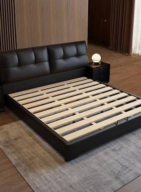 意式极简箱主卧床气黑色高现代简大约轻奢储ZFT物软床包婚床