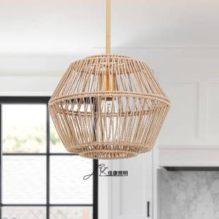 4015货供爆款 中山源头厅厂家 编藤织艺麻绳吊灯客卧室美式