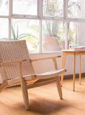 外沙发木室外庭院园单人柚藤编花藤XZW椅室内客户厅阳台实木懒人