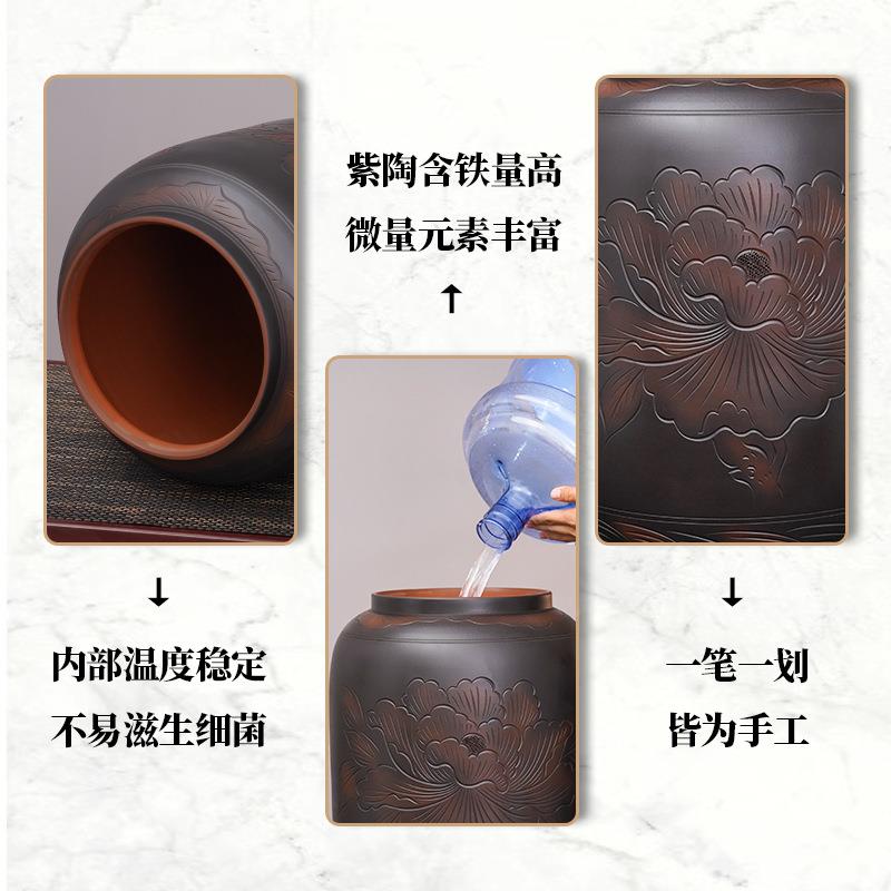 建水紫陶水水缸家储水陶瓷纯净水桶中缸式茶用道703用泡桌抽水其D