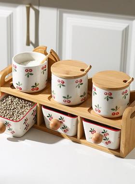 日装式双层陶瓷料盒厨房盐SNQ用品罐佐料调味瓶调调味罐组合调料
