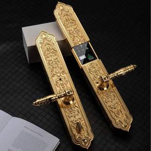 T81指纹锁家用盗防门别墅双大门铜门智能锁金色开对开户外防水能