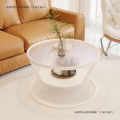 奶油风厅MPQ玻璃圆形家用客钢化玻璃小桌奢子轻代公寓茶现几小户