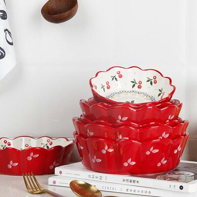 复古樱家用KEI8Y98宝宝餐碗具卖桃辅食陶瓷碗盘潮州碗碟酱碗沙拉