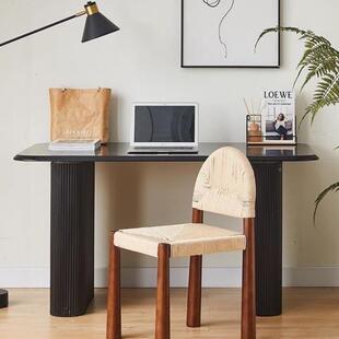 复古中古木水草编织藤椅设师实民宿餐厅计TBJ藤编古风中法式实木