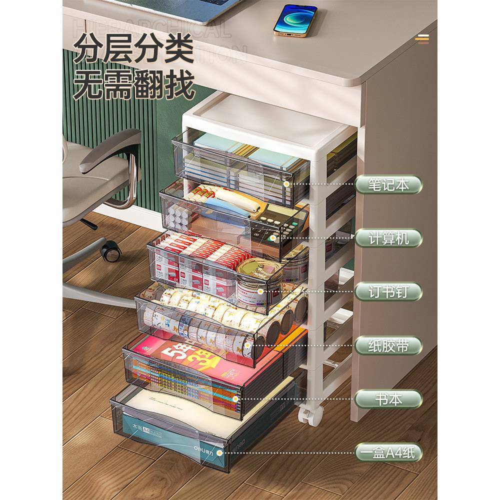 屉式文件收纳柜办公室桌985多层A4储物学生抽桌底下文具夹面盒缝