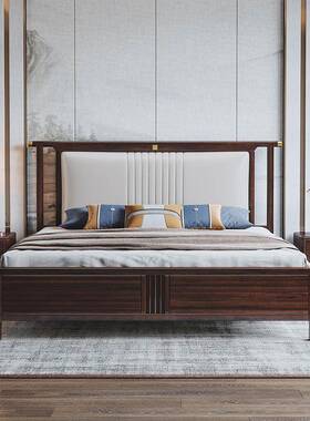 床实木5床新中式金木1.8米双人大婚储物现代简约1乌.m卧BQK室家具