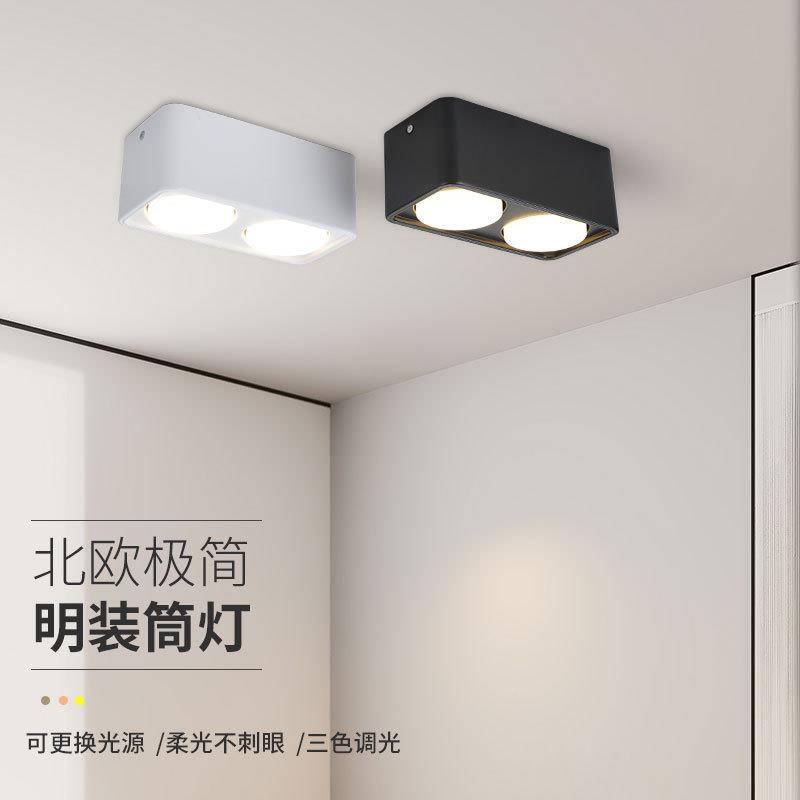 新款LED明装防眩客厅筒家店用双WNH头无主灯商用酒灯吸顶筒灯格栅