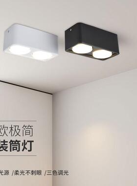 新款LED明装防眩客厅筒家店用双WNH头无主灯商用酒灯吸顶筒灯格栅