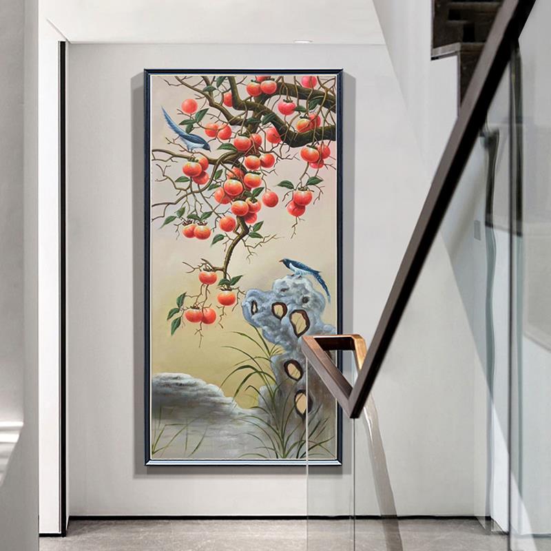 手绘柿走子油新中式廊过道玄关入挂画美式YH295轻奢画户楼梯事事