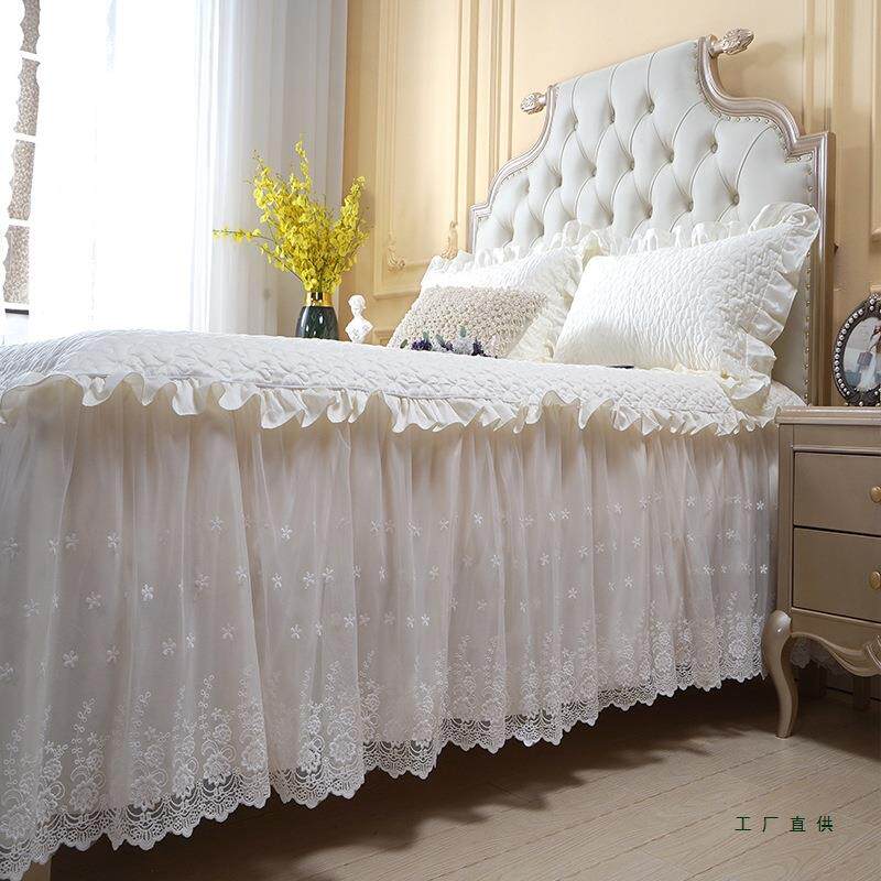 件蕾丝床罩件式F5MH8T7T棉质裙床套床罩单公主风三套床笠防滑
