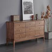 北美黑胡桃木九斗柜实木抽收屉储物如图柜现简约卧室门代厅玄关纳