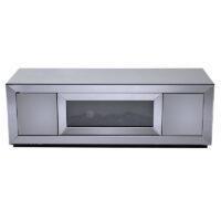 热多功能视烟灰色物电支架，带两门储柜与WSC仿销真壁炉