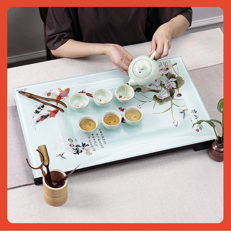 ?盘钢化玻璃茶琉璃简约功夫F76J6T95托盘茶套装排水式具家用茶台