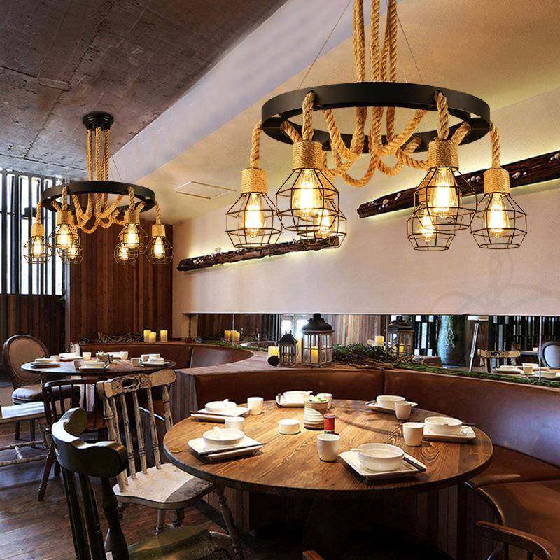 工业风复铁艺绳装饰美吊灯创意个性麻服装发廊网咖餐厅酒870古吧,家装灯饰光源,智能吊灯,淘宝优惠券,粉丝福利购,淘宝优惠卷