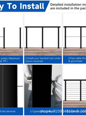36钢英寸12–20英尺B0FCYFF5黑色钢索扶手柱子套4件平柱索T30不锈