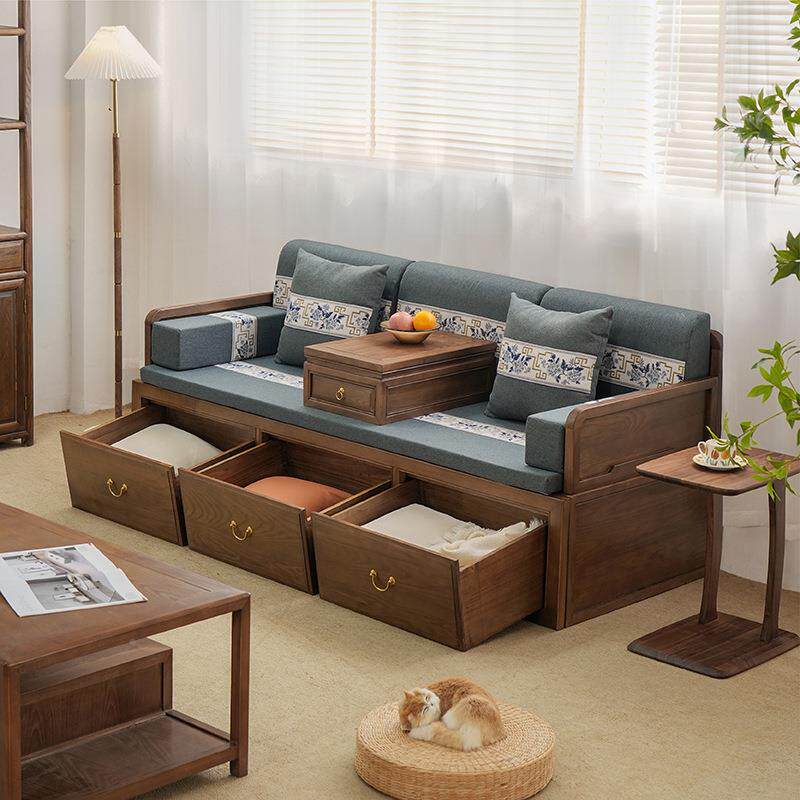 新中式罗汉床实木推床箱体储物沙厅发23TC-05床客白蜡胡木桃木拉