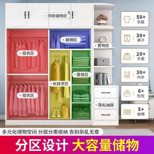 馨拉恒坊推门衣柜IIM简约家用卧纳室小户柜子型出租房简易储物收