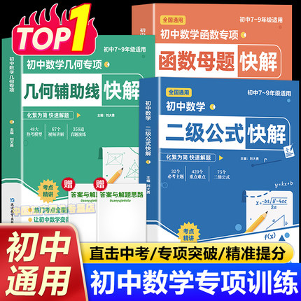 初中数学二级公式几何辅助线函数快解七八九年级全国通用母题解析高频考法详细解析一本通吃透中考重难点专项突破提分模型组合讲解