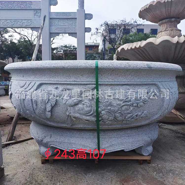 惠安石雕花盆青石花钵仿古鱼缸石盆做旧石缸庭院户外石雕室外摆件