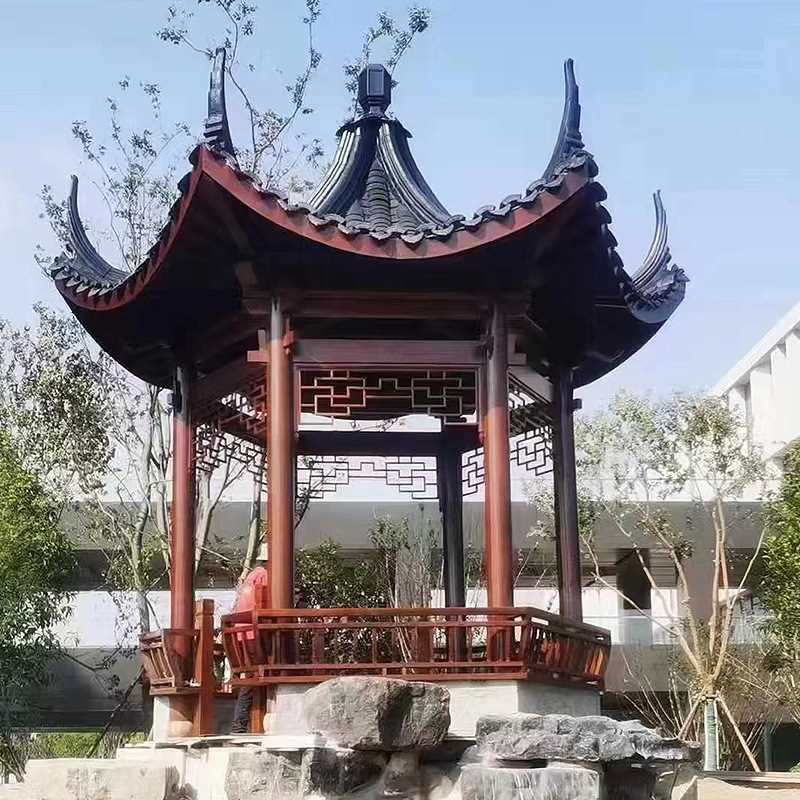 小青瓦六角凉亭公园庭院休闲凉亭古建防腐木四角亭景区六角亭子