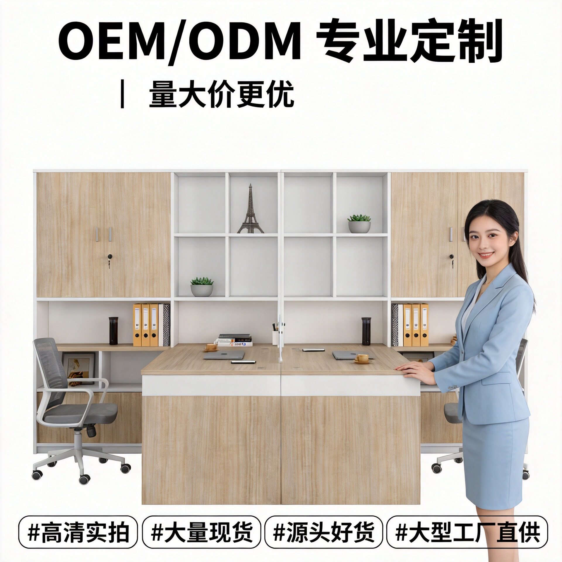 严选办公室办公桌椅组合卡座出纳两双人位工位财务桌子带高柜资料