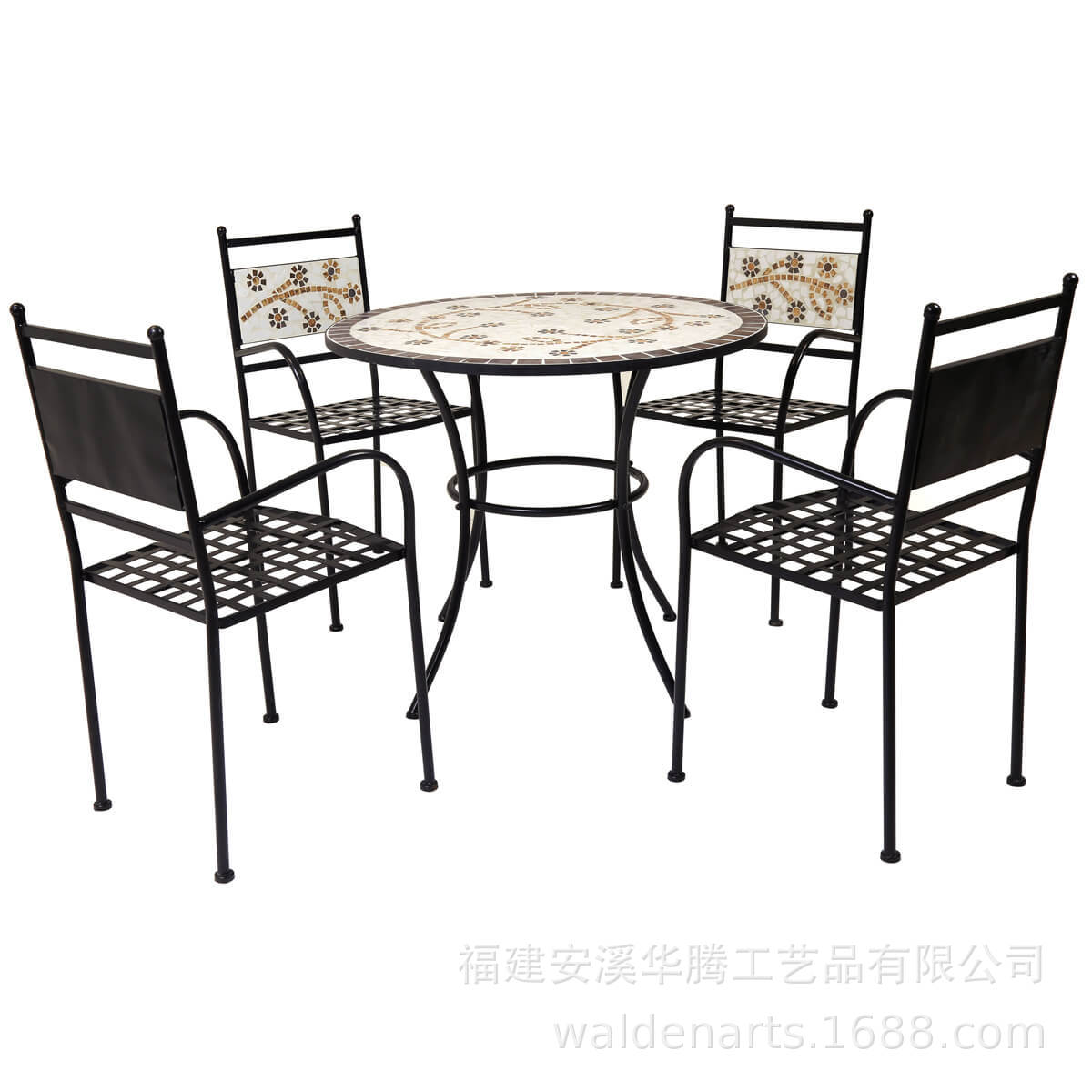 欧式铁艺马赛克桌椅/户外室内清新小花瓷砖镶嵌休闲桌椅 3件套