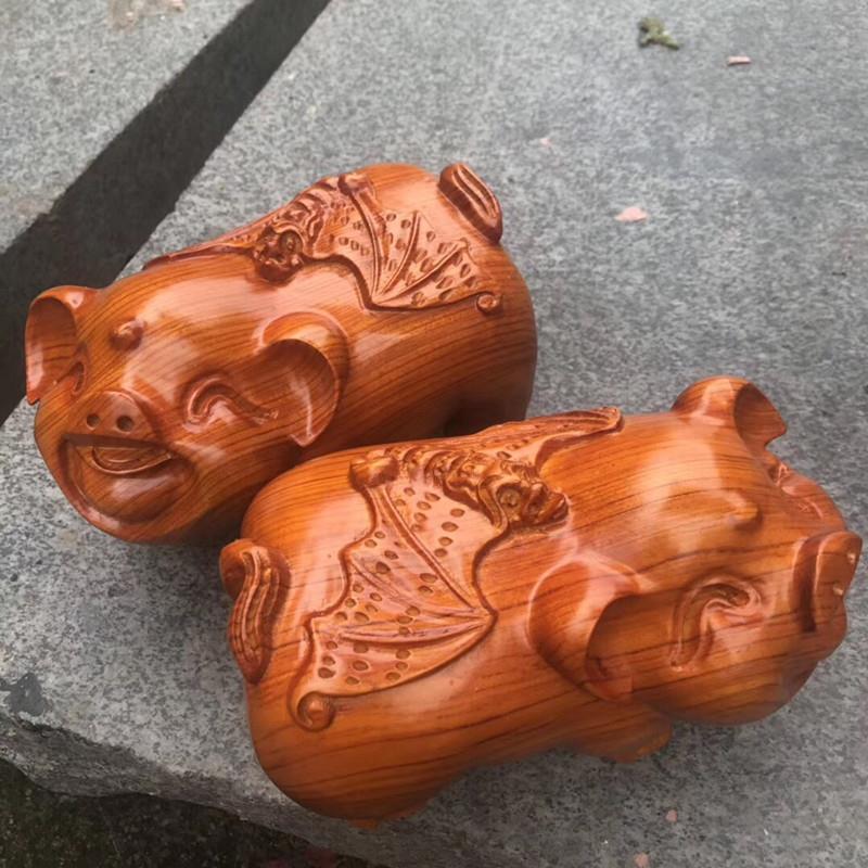 木雕招财福猪摆件风水木质工艺品笑脸猪和气生财猪花梨对猪