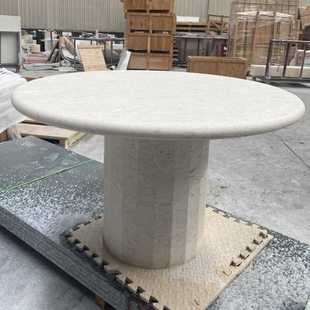 圆桌天然大理石餐桌1米月光米黄简约轻奢家用小户型石材圆形饭桌