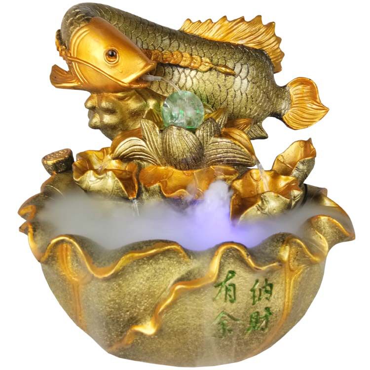 创意款树脂流水喷泉风水轮加湿器家居室内客厅装饰工艺品水景摆件