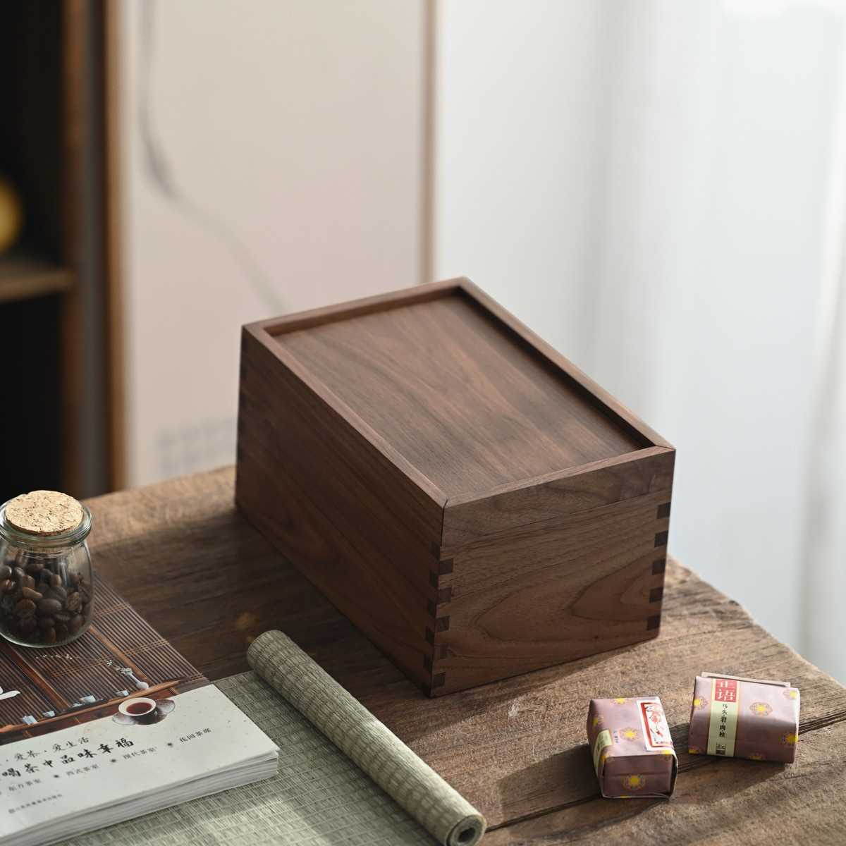 黑胡桃木盒子全实木木制收纳盒榫卯结构复古怀旧抽拉盖推拉盖木盒