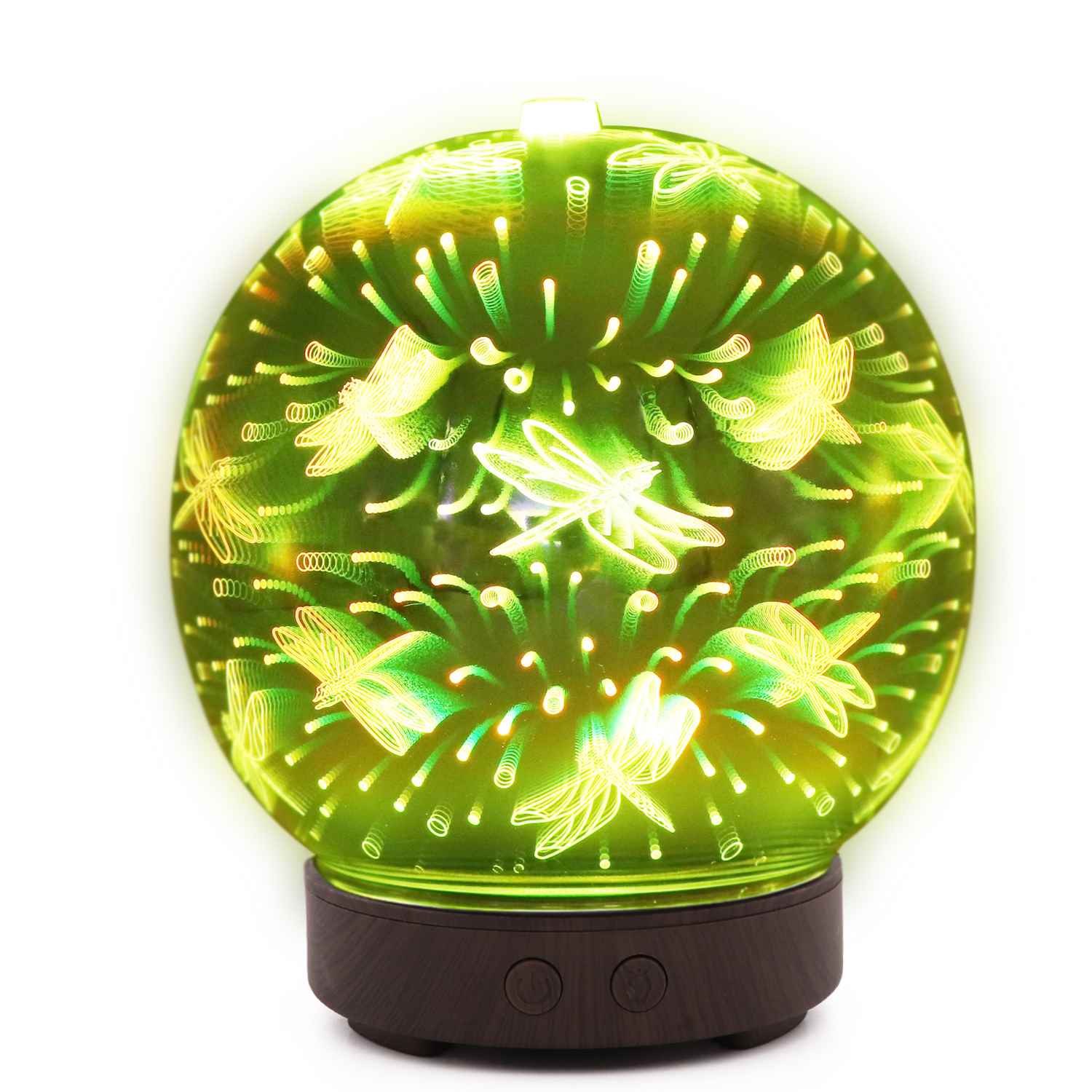 【折扣】木纹3D玻璃香薰机加湿器扩散器 创意七彩烟花小夜灯 蜻蜓