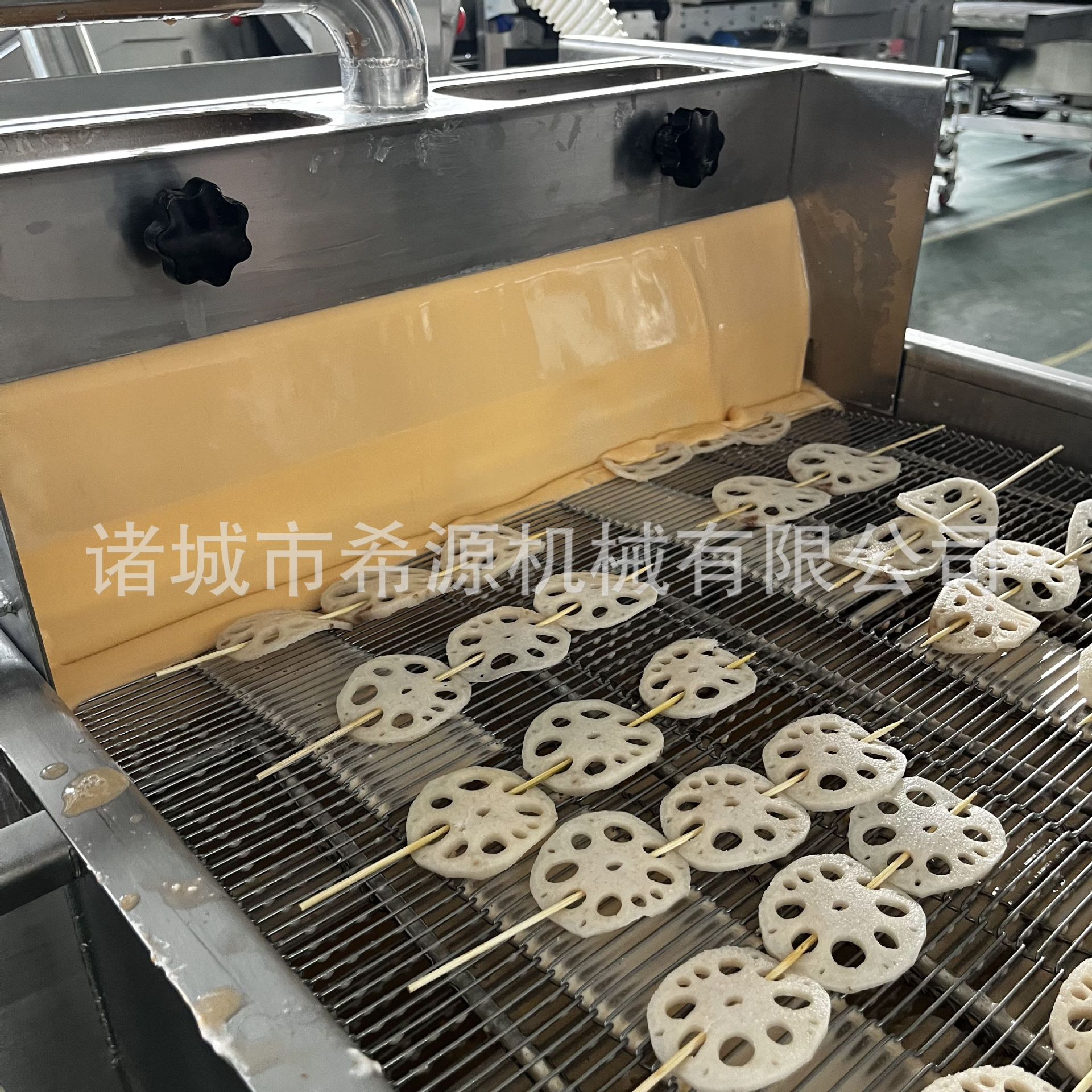 蔬菜串上浆机 自动循环浆液土豆串淋浆机 薯塔裹浆油炸流水线厂家