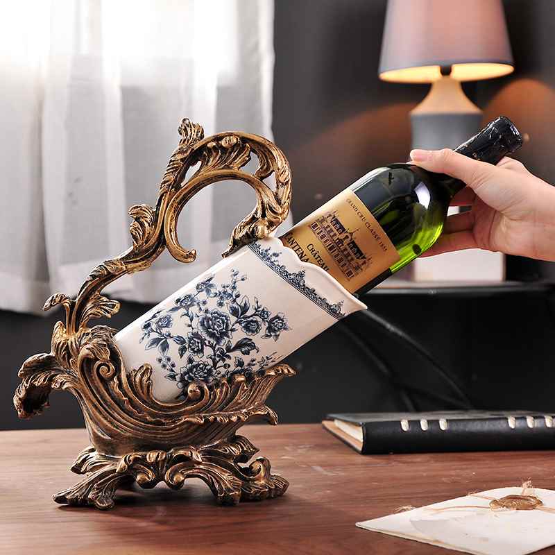 【折扣】欧式复古红酒架家居摆件客厅酒柜桌装饰品陶瓷工艺品创意