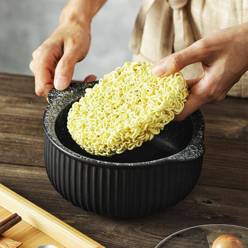 日式陶瓷碗套装面碗家用拉面碗餐具泡面碗带盖大号双耳汤碗创意碗
